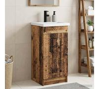Mangloder Meuble de Salle de Bain avec évier en Bois Ancien, Armoire de Rangement Murale, Colonne avec Porte, étagère, tiroir, robinetterie, Siphon, idéal pour aménager Espace Salle de Bain Moderne