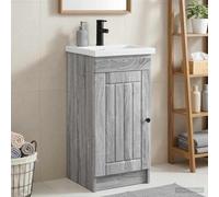 Mangloder Meuble de Salle de Bain avec évier Sonoma Gris en Bois d'ingénierie, Armoire de Rangement Murale avec Porte, étagère, robinetterie, Siphon, idéal pour optimiser l'espace intérieur