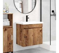 Mangloder Meuble de Salle de Bain en Bois Ancien avec lavabo céramique et Robinet Noir, Armoire Murale pour Rangement Pratique et, idéal pour Espace intérieur Contemporain