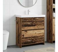 Mangloder Meuble de Salle de Bain en Bois Ancien pour lavabo Vasque Armoire Rangement Mural avec tiroirs et Porte, idéal pour Organiser Linge, Serviettes, cosmétiques et Accessoires sanitaires