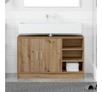 Mangloder Meuble de Salle de Bain en Bois d'ingénierie Chêne Artisanal 90 x 29 x 55 cm avec Portes à charnières poignées en Argent Rangement Pratique pour Salle de Bain Moderne