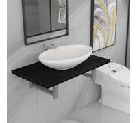 Mangloder Meuble de Salle de Bain en Deux pièces avec lavabo en céramique Blanc, étagère Murale Noire en aggloméré et métal 60x40x16,3 cm, Rangement Suspendu pour Salle d'eau, Toilette, buanderie