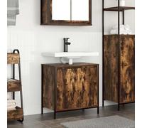 Mangloder Meuble de Salle de Bain lavabo chêne fumé 60x34,5x60 cm Armoire Rangement Murale avec Porte et étagère pour Toilette, Lave-Main, Miroir Compact, et Organisation