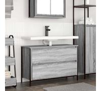 Mangloder Meuble de Salle de Bain lavabo tiroirs Sonoma Gris 90x34,5x60cm avec Rangement Mural Colonne Armoire Porte et étagère pour Organiser Linge Serviette cosmetique