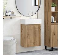 Mangloder Meuble de Salle de Bain Mural avec Robinet en Argent, Vasque en céramique Blanche, Armoire de Rangement compacte en Bois reconstitué, idéal pour Espace étroit, Design Moderne et Pratique