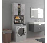 Mangloder Meuble pour Machine à Laver Gris béton 64x25,5x190 cm avec 2 Portes, 9 Compartiments, Support de Fixation Murale pour Rangement buanderie, Compatible séchoir et Accessoires