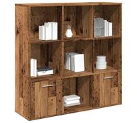Mangloder Meuble Vieux Bois 98x29x97,5 cm en Bois d'ingénierie avec 7 Compartiments, 2 Portes, idéal pour bibliothèque, Rangement Livre, Dossier, classeur, vitrine, Colonne, casier
