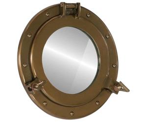 Mangloder Miroir à hublot mural Ø 30 cm en aluminium et verre, aspect laiton, miroir mural rond pour bureau, salon, salle de bain, couloir, décoration nautique avec matériel de fixation