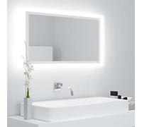 Mangloder Miroir à LED Blanc pour Salle de Bain 80x8,5x37 cm en Acrylique avec lumière RVB, Design Contemporain, Support Mural Horizontal ou Vertical, idéal pour Rangement et aménagement