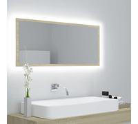 Mangloder Miroir de salle de bain LED chêne Sonoma 100 x 8,5 x 37 cm en acrylique avec lumière RVB Montage mural Miroir de lavabo moderne pour salle de bain, espace de rangement et étagère cosmétique