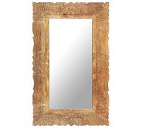Mangloder Miroir en bois de manguier massif - 80 x 50 cm - Finition naturelle sculptée à la main - Miroir mural et sur pied pour couloir, salle de bain, chambre à coucher, salon, décoration, sans