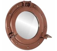 Mangloder Miroir hublot mural en aluminium et verre Ø 30 cm, marron cuivré, miroir mural décoratif pour couloir, salle de bain, salon et bureau à domicile, aspect nautique