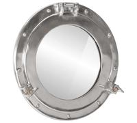 Mangloder Miroir hublot mural en aluminium et verre, diamètre 38 cm, argenté, rond, matériel de fixation inclus, pour maison, bureau, couloir, salle de bain et salon avec décoration nautique
