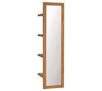 Mangloder Miroir mural avec étagères en teck massif - 30 x 30 x 120 cm - Finition à l'huile naturelle - 4 étagères ouvertes - Pour salle de bain, couloir, chambre et maquillage