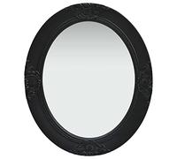 Mangloder Miroir mural baroque noir 50 x 60 cm ovale avec cadre en bois et bord biseauté, miroir décoratif suspendu pour dressing, couloir, salle de bain et salon