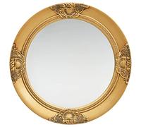 Mangloder Miroir mural de style baroque, 50 cm, doré, rond, avec cadre en bois et bord biseauté, miroir décoratif à suspendre pour couloir, salle de bain, garde-robe, chambre à coucher, salon