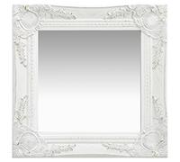 Mangloder Miroir mural de style baroque blanc, 40 x 40 cm, cadre en bois avec bord biseauté, miroir baroque décoratif pour salle de bain, chambre à coucher, couloir, salon et garde-robe