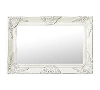Mangloder Miroir mural de style baroque blanc, 60 x 40 cm, cadre en bois avec bord biseauté, décoration murale décorative pour chambre à coucher, salon, couloir, salle de bain et garde-robe