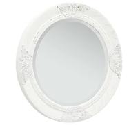 Mangloder Miroir mural de style baroque blanc rond 50 cm avec cadre en bois et bord biseauté, décoration vintage pour salle de bain, chambre à coucher, couloir, salon ou garde-robe