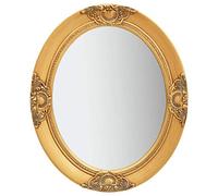 Mangloder Miroir mural de style baroque doré - 50 x 60 cm - Cadre en bois ovale avec bord biseauté - Crochet mural - Miroir décoratif pour dressing, salle de bain et couloir