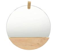 Mangloder Miroir mural rond en pin massif de 35 cm avec compartiment de rangement pour salle de bain, couloir, chambre à coucher, cadre en bois de style bohème vintage, décoratif et pratique pour un