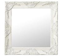 Mangloder Miroir mural style baroque 50 x 50 cm blanc avec cadre en bois et bord biseauté, miroir décoratif pour salle de bain, chambre à coucher, couloir, salon, garde-robe - Montage immédiat