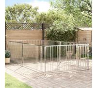 Mangloder Niche d'extérieur en acier pour chien 200 x 400 x 100 cm Argenté avec système de verrouillage verrouillable pour chiot Roue libre Jardin Terrasse Camping Solution sécurisée pour clôture