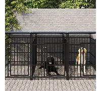 Mangloder Niche d'extérieur pour chien avec toit en acier revêtu par pulvérisation 588 x 198 x 128 cm 11,26 m² Enclos anti-effraction pour chiot, jardin, terrasse et camping