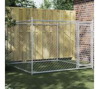 Mangloder Niche extérieure pour chien - 2 x 2 x 1,5 m - Gris - En acier galvanisé avec porte verrouillable - Grillage de 60 x 60 mm - Roue libre - Protection et délimitation sûre