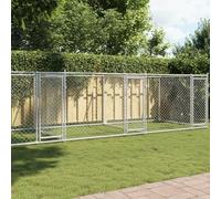 Mangloder Niche grise pour chien avec portes en acier galvanisé, 8 x 2 x 1,5 m, enclos et enclos avec grille pour chiot, extérieur, jardin, entraînement et barrière sûre