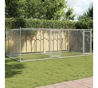 Mangloder Niche pour chien avec portes grises 4 x 2 x 1,5 m en acier galvanisé pour chien, enclos à roue libre, cage grillage, clôture pour animaux, extérieur pour jardin, camping et entraînement