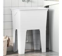 Mangloder Panier à linge blanc 59 x 41 x 75 cm en résine avec trop-plein, porte-savon et planche à laver pour l'intérieur et l'extérieur, matériau 100 % polypropylène durable, idéal pour le jardin, le