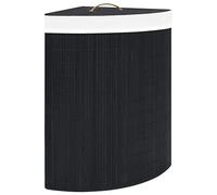 Mangloder Panier à linge d'angle en bambou noir 60 l avec sac intérieur amovible, pliable, portable, poignée de couvercle, pour salle de bain, chambre à coucher, rangement peu encombrant