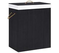 Mangloder Panier à linge en bambou, noir, 83 l, avec 1 compartiment, insert en tissu amovible, poignées et fonction pliable, portable pour salle de bain, chambre à coucher, buanderie, chambre d'enfant
