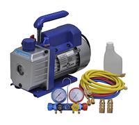 Mangloder Pompe à Vide Monophase avec Distributeur 4 Voies Kit Manomètre en Aluminium 220V 50Hz 50L Min pour Accessoires de Climatisation Split Climatiseur Assemblage, Réparation et Purge