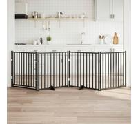 Mangloder Portail pliable pour chien, noir, en bois de sapin massif, 4 pièces, 320 cm, autoportant, sans montage, avec porte pour salon, cuisine, escalier et appartement