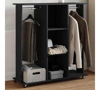 Mangloder Portant à vêtements avec roulettes en bois noir 102 x 38 x 110 cm, penderie avec 2 tringles à vêtements, rangement peu encombrant pour chambre à coucher, voyage, costume et rangement de