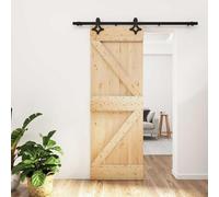 Mangloder Porte coulissante en pin massif naturel et noir 70 x 210 cm, rail en acier revêtu par pulvérisation, pour intérieur, peu encombrant, pour chambre, maison, appartement, couloir, entrée, cave