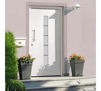 Mangloder Porte d'entrée en aluminium et PVC blanc 100 x 210 cm avec serrure de sécurité à 5 positions, vitrage isolant, seuil en aluminium, joint et kit de montage pour entrée, porte d'entrée, porte
