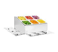 Mangloder Présentoir Gastronorm en acier inoxydable avec 6 récipients GN 1 6 récipients à double rangée 50,3 x 40 x 25 cm avec couvercles pour cuisine, évier, plan de travail, peu encombrant pour