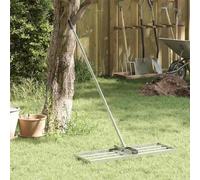 Mangloder Râteau de nivellement de jardin en acier inoxydable argenté 75 x 25 x 6 cm avec poignée amovible pour sol, terre, herbe, mauvaises herbes, mousse, scarification, assouplir, nettoyer