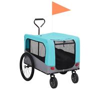 Mangloder Remorque de vélo 2 en 1 pour chien et poussette Bleu et gris en tissu Oxford, cadre en acier, pliable avec attache rapide, suspension, fenêtres en maille et drapeau de sécurité