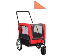 Mangloder Remorque de vélo 2 en 1 pour chien et poussette - Rouge/noir - Cadre en acier Oxford - Roue avant à 360 degrés - Pliable - Pour promenade, voyage, extérieur, animal domestique - Chariot de