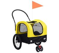 Mangloder Remorque de vélo 2 en 1 pour poussette, jaune et noir, châssis en acier Oxford, remorque à ressort pour animaux avec roue avant pivotante à 360 degrés pour promenades en plein air