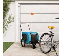 Mangloder Remorque de vélo pour chien bleu noir en tissu Oxford et fer avec toit en PVC, fenêtres en filet, réflecteurs et drapeau, 125 x 63 x 66 cm, capacité de charge de 45 kg pour chien chat