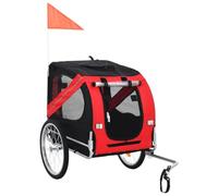 Mangloder Remorque de vélo pour chien rouge noir en tissu Oxford et cadre en acier, pliable avec protection contre la pluie, attache rapide, réflecteurs, drapeau de sécurité, pour voyage et promenade