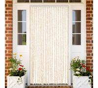 Mangloder Rideau anti-mouches beige et blanc 90 x 200 cm en chenille pour porte, moustiquaire pour porte de balcon et chambre à coucher, légère, silencieuse, avec crochets, facile d'entretien