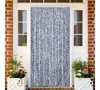 Mangloder Rideau anti-mouches bleu et blanc 100 x 200 cm en chenille pour porte, moustiquaire pour porte de balcon, léger, silencieux, avec crochets, pour camping-car et caravane