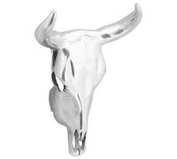 Mangloder Sculpture de crâne de taureau en aluminium argenté 34 x 13 x 53 cm Décoration murale pour salon, bureau, étagère, intérieur, moderne accroche-regard avec finition brillante