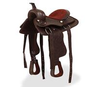 Mangloder Selle western de 33 cm en cuir véritable avec licol pour équitation, dressage, saut, équitation et terrain, selle robuste pour cheval et poney, selle polyvalente confortable marron